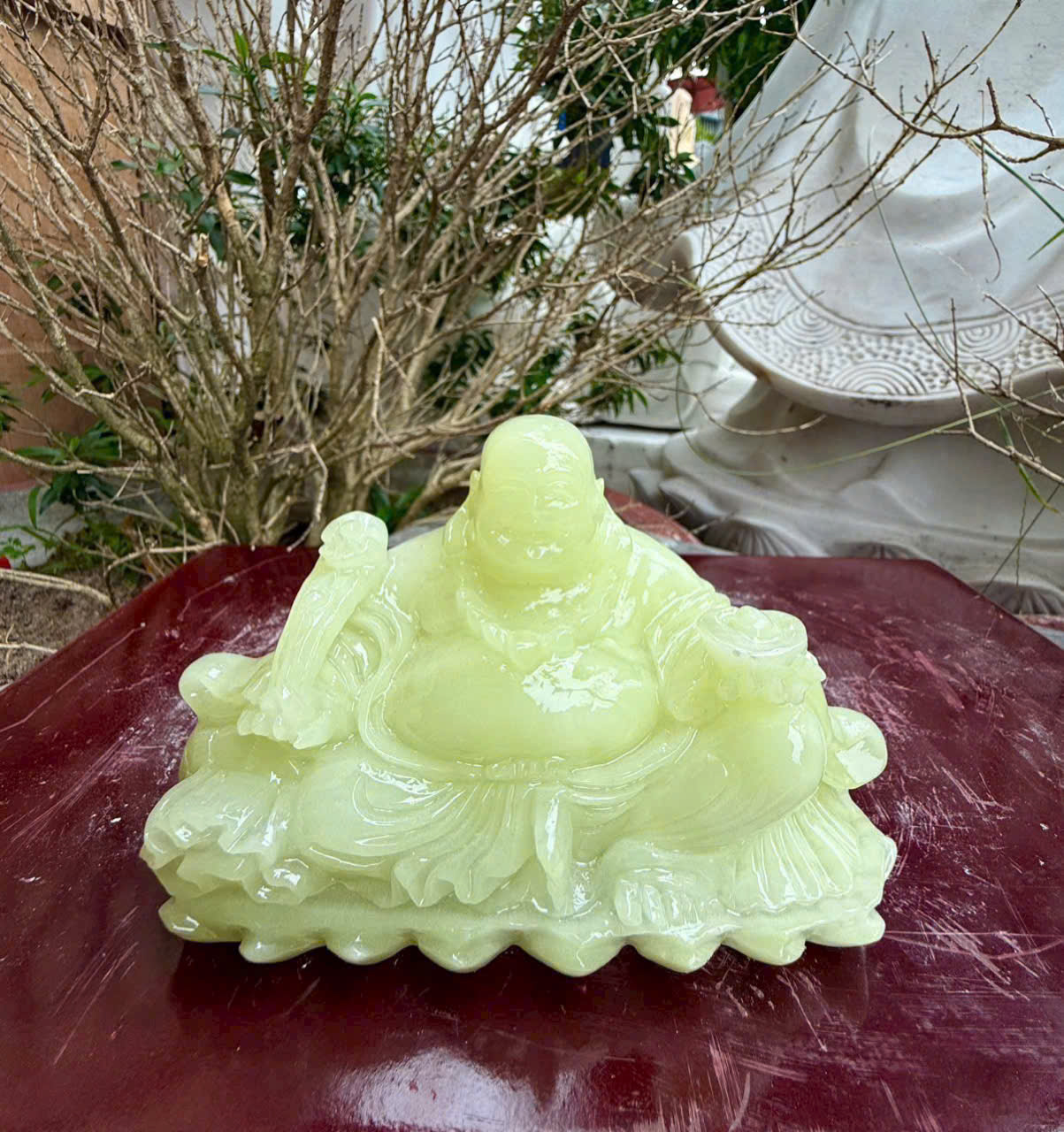 Tượng phật Di Lặc ngồi đá ngọc onyx trang trí phòng khách, bàn làm việc - Dài 15 cm