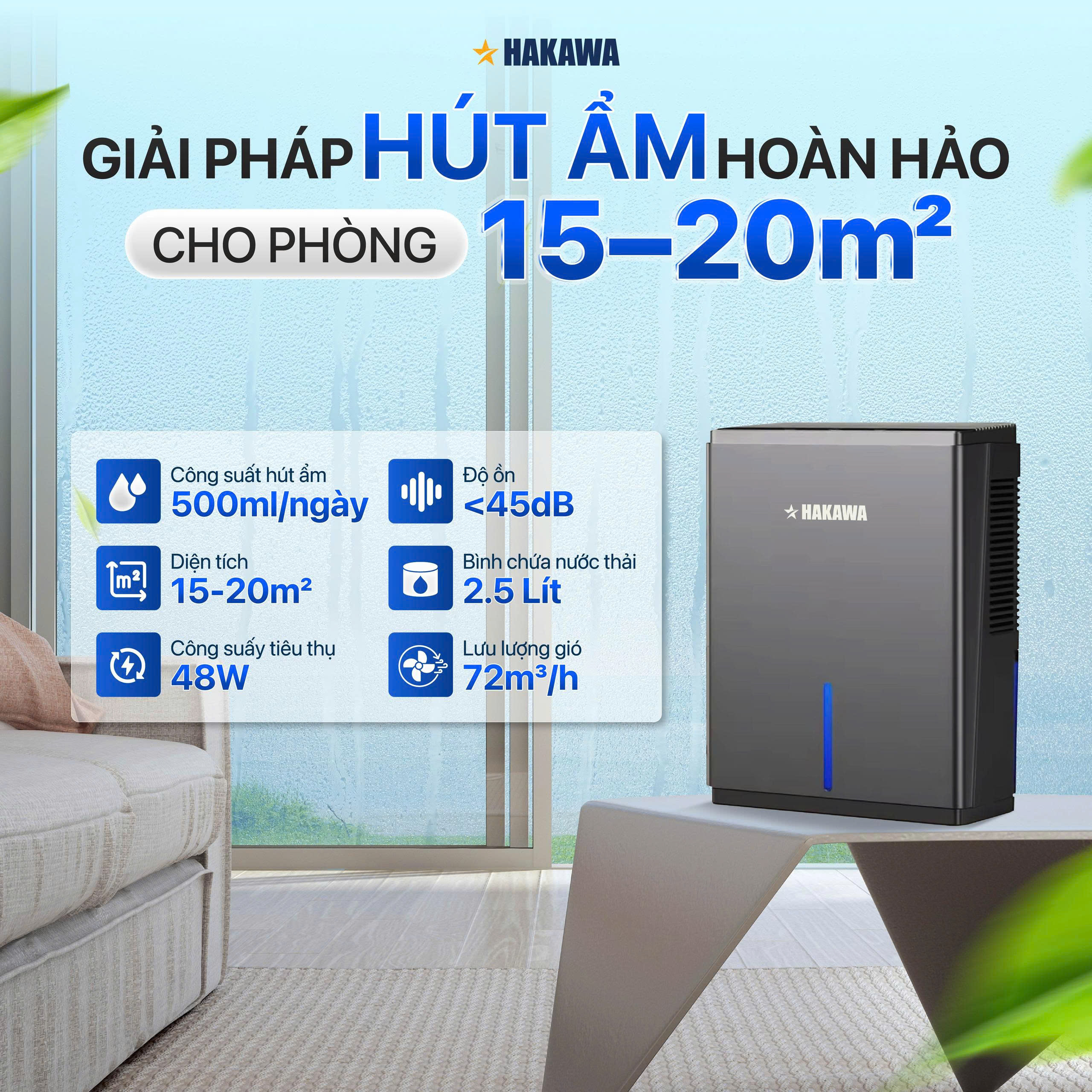 Máy hút ẩm mini Hakawa Airdog BW401 Diện tích sử dụng20m² Hàng chính hãng