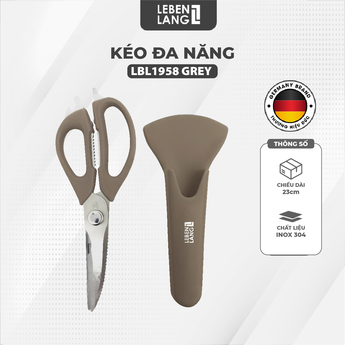 Kéo nhà bếp đa năng Lebenlang LBL1958 inox 304 kèm bao đựng nam châm tiện lợi - hàng chính hãng