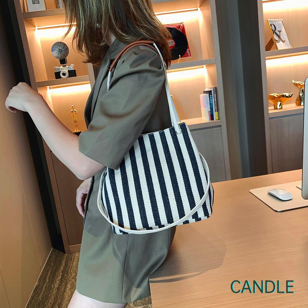 Túi Xách Canvas Cỡ Lớn Họa Tiết Sọc Thời Trang Cho Nữ