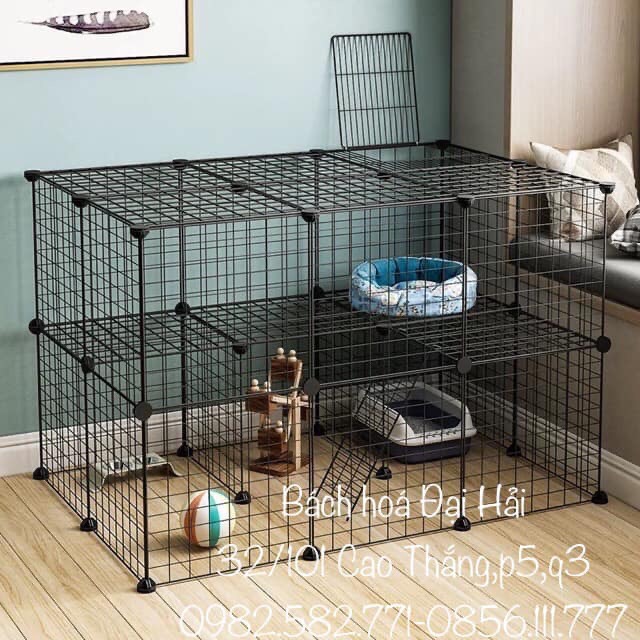 Chuồng mèo nuôi được 2,3 bé được ghép từ các tấm lưới sắt, kiểu dáng hiện đại, phù hợp mọi không gian, lắp ghép đơn giản, dễ tháo rời