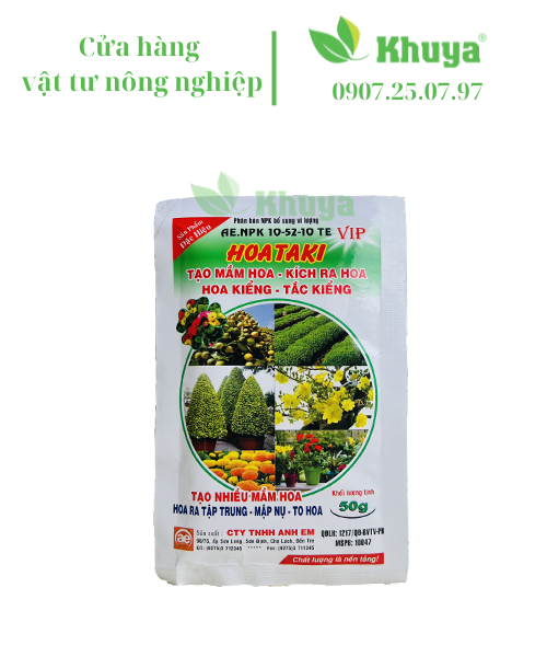 Phân bón AE NPK 10-52-10+TE Hoataki VIP 50gr Tạo mầm và Kích ra hoa chuyên Tắc kiểng - Hoa kiểng