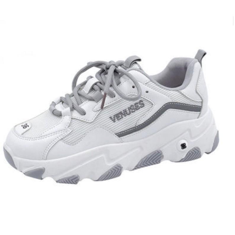 Giày thể thao nữ độn đế màu kem trắng 2 dây kép mác chữ vải Dyorr dạ quang VENUSES