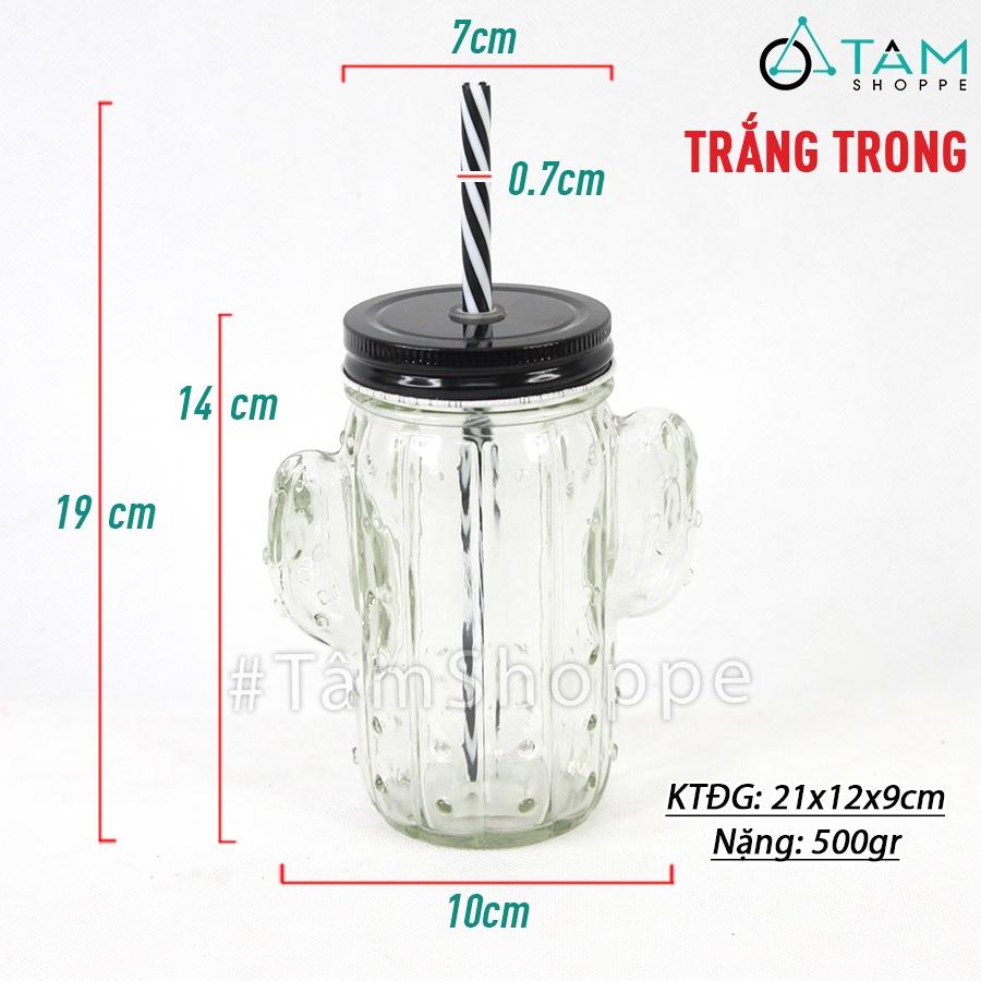 Ly thủy tinh xương rồng có quai trong suốt nhiều màu LATT-05
