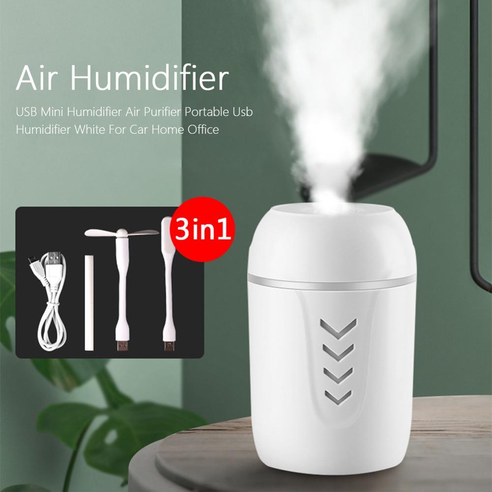 3 Trong 1 USB Mini Xông Phòng Máy Tạo Độ Ẩm Không Khí Di Động USB Tạo Độ Ẩm Có Đèn Quạt Xe Nhà Văn Phòng Điều Hòa