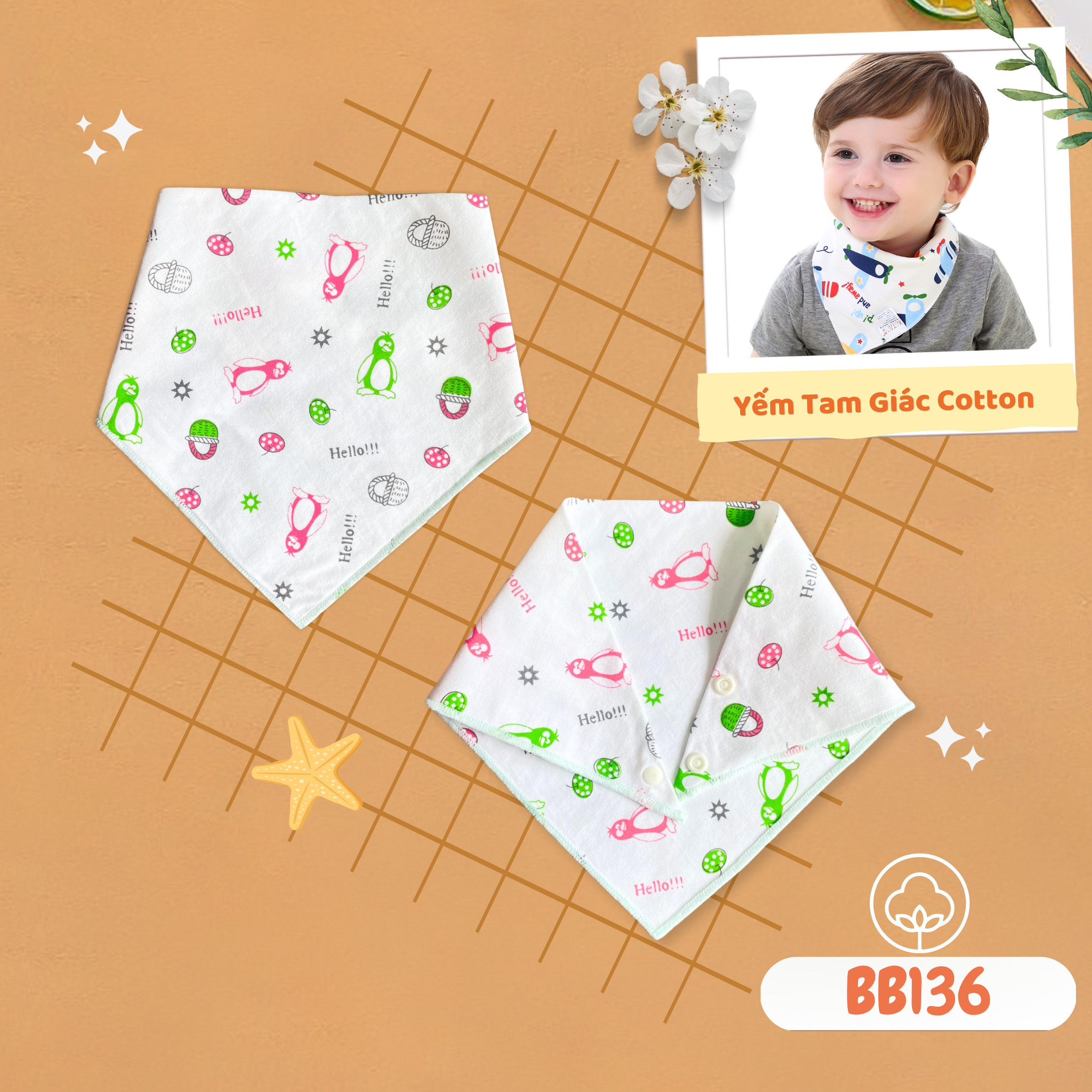 Yếm tam giác cho bé Babiboo khăn yếm cotton 2 lớp, họa tiết đáng yêu- BB136