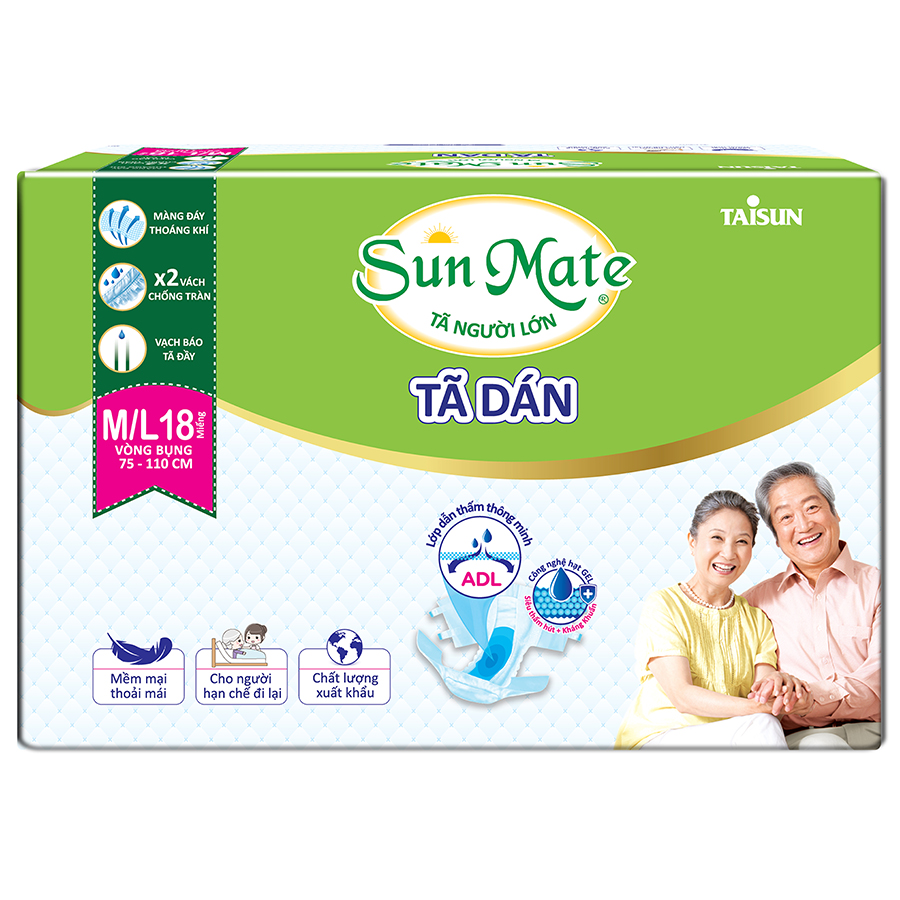 Combo 2 Tã Dán Người Lớn SunMate G2 Size M/L18 (18 Miếng)