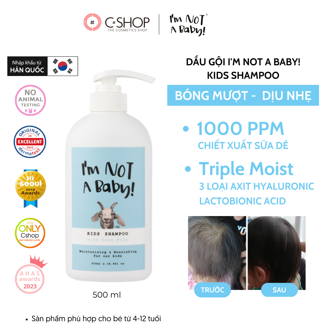 Dầu gội làm sạch dịu nhẹ cho bé I'm not a baby Goat milk Kids Shampoo