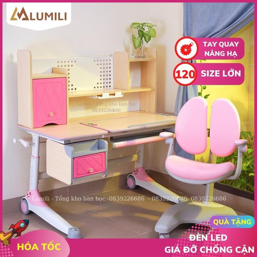 Bộ bàn học chống gù cao cấp 1m2 Lumili A09 có bánh xe, nâng hạ độ cao điều chỉnh nghiêng mặt bàn ghế chống gù cao cấp