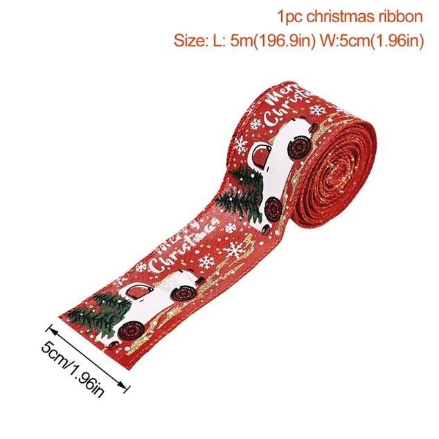 Ruy băng Noel vải bố hình ô tô chở cây thông chữ Merry Christmas bản rộng 5cm làm nơ và trang trí cây thông Giáng sinh