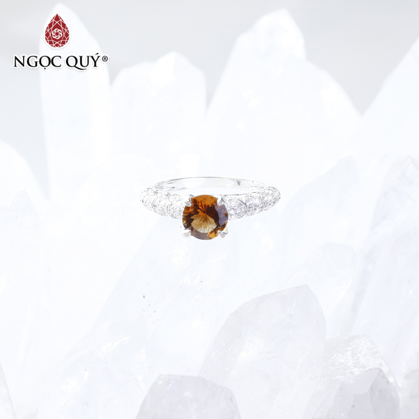 Nhẫn bạc nữ đá Citrine mệnh thổ, kim - Ngọc Quý Gemstones