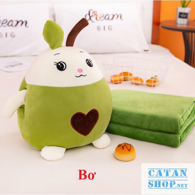 GỐI MỀN 3 trong 1 Trái Cây hình thú cute, thun 4 chiều siêu mịn, bộ chăn gối văn phòng