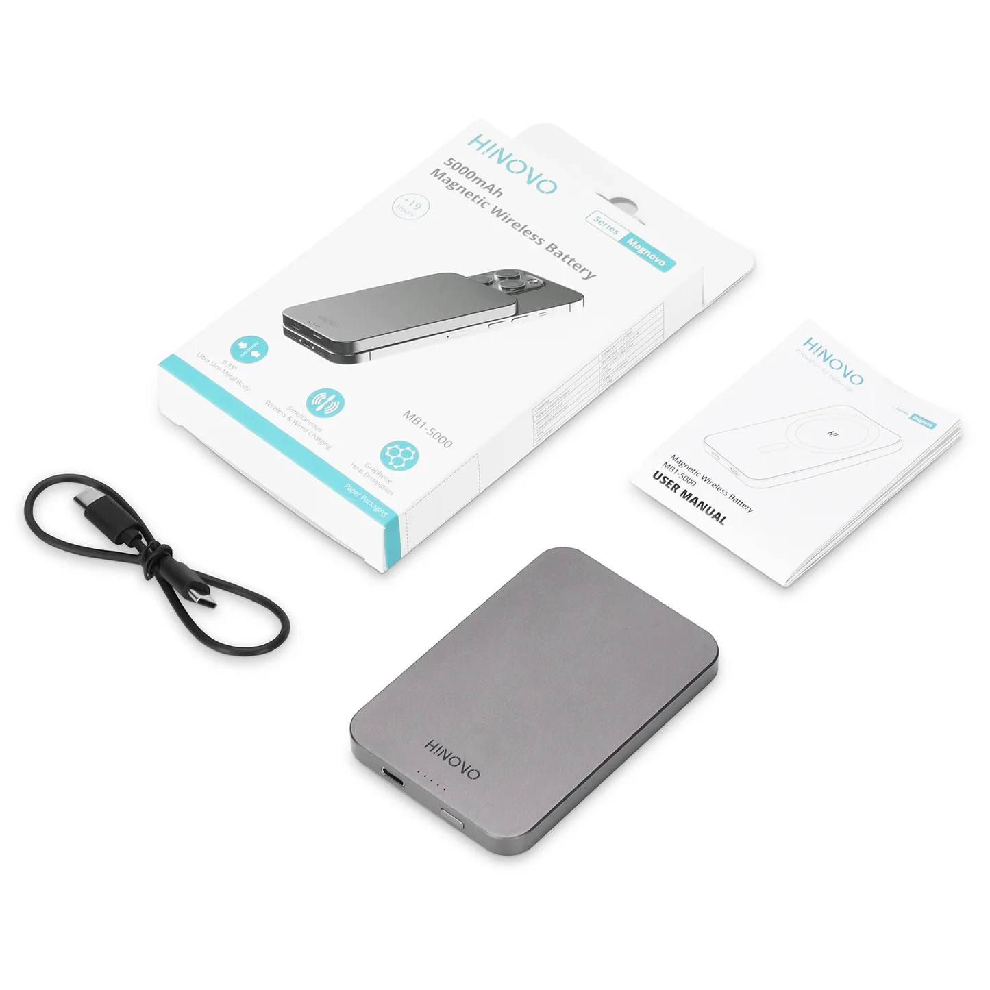Pin sạc dự phòng không dây Hinovo MB1-10000 Magnetic Wireless 10.000mAh - Hàng Chính Hãng
