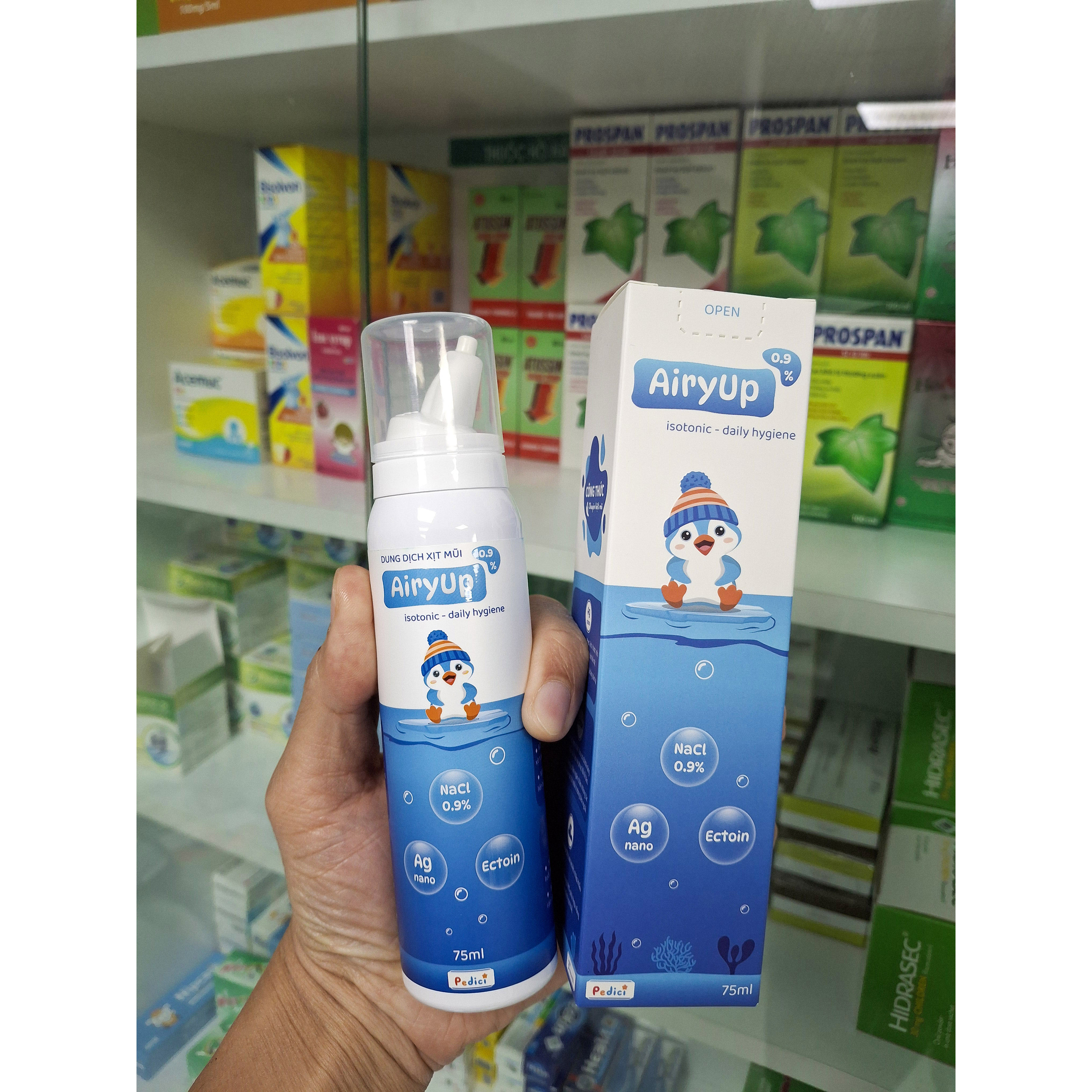 Xịt mũi AiryUp 0.9% - Dưỡng ẩm và kháng khuẩn Nano Bạc - Công nghệ B.O.V (75ml)