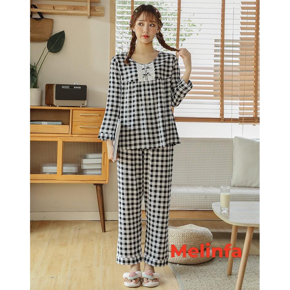 Bộ đồ ngủ nữ, set đồ nữ mặc nhà áo dài tay quần dài chất vải cotton lụa tự nhiên nhiều màu mã BD0189