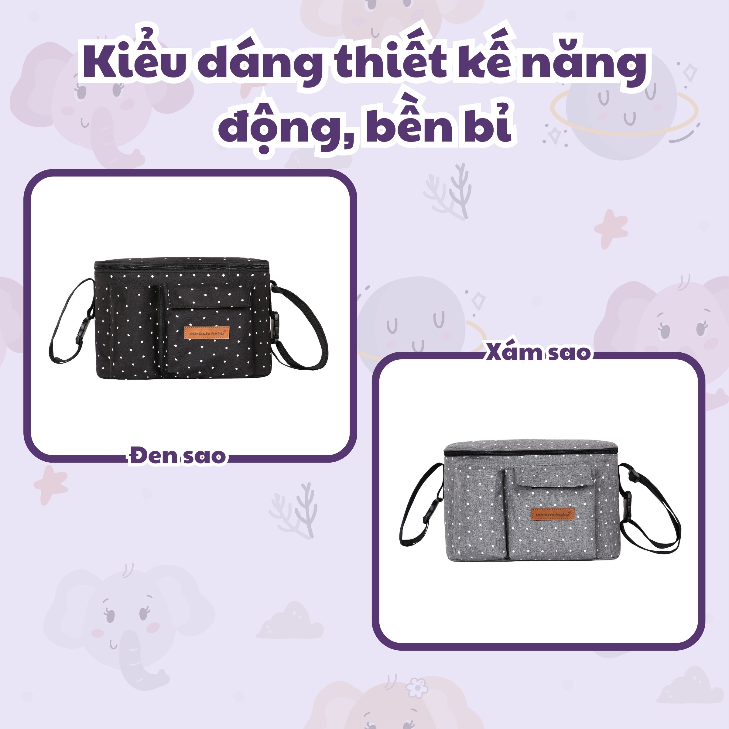 Túi treo xe đẩy/ túi đựng đồ Miracle Baby cho bé họa tiết ngôi sao đa di năng, tiện ích