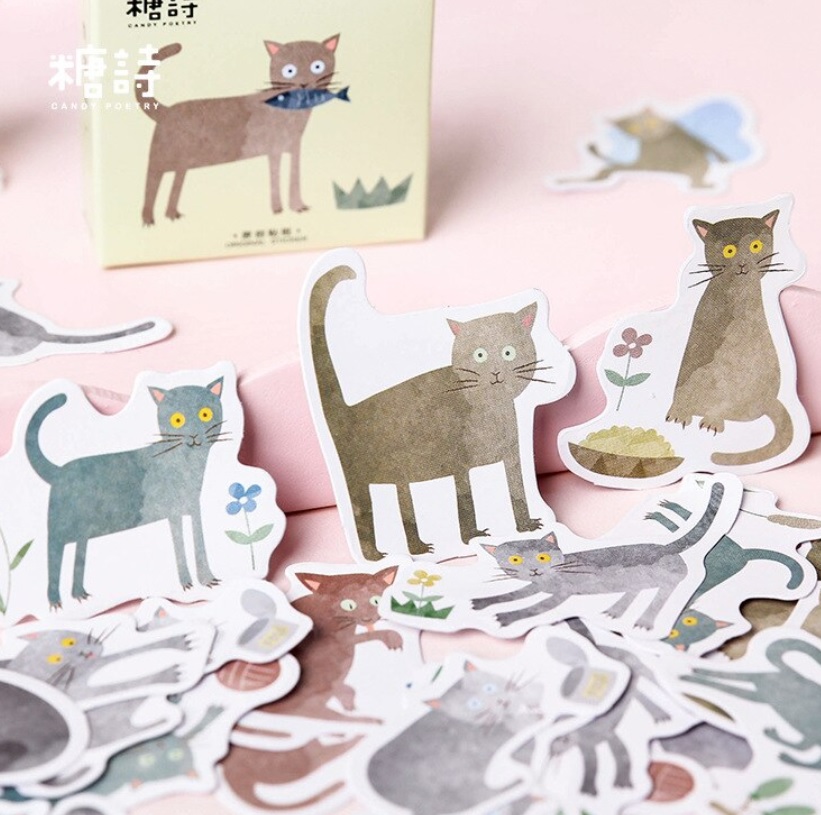 Hộp 45 Miếng Dán Stickers Trang Trí Động Vật Mèo