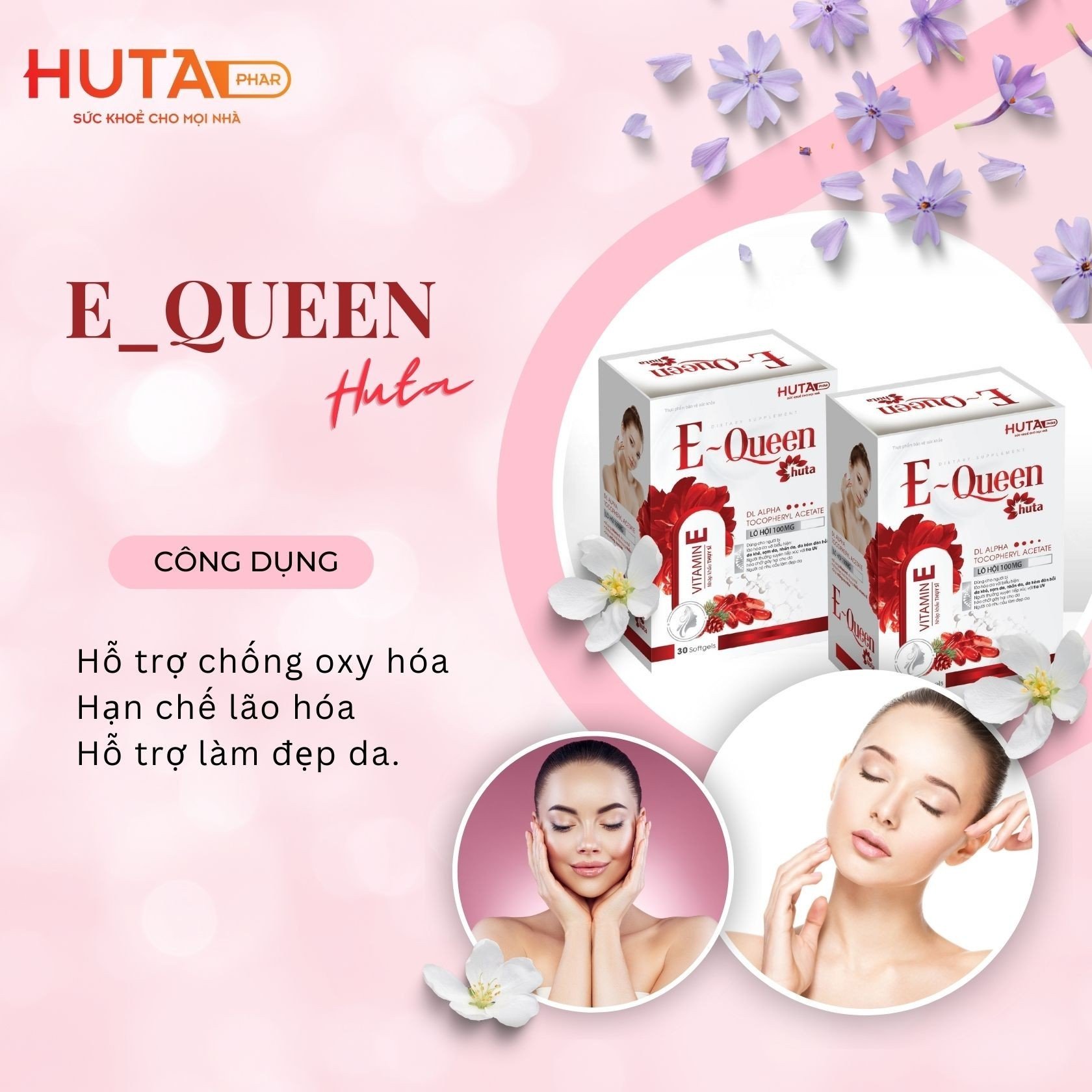 E-QUEEN Vitamin E đỏ 400mg (30 viên) giúp làm đẹp da.