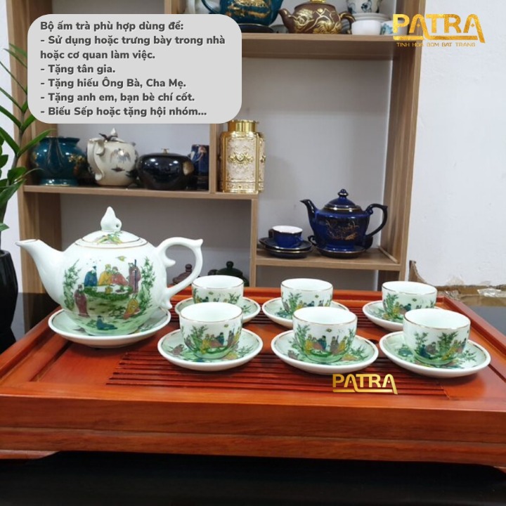 Bộ ấm chén uống trà cao cấp , bộ ấm trà Bát Tràng - ngọc tích tiên