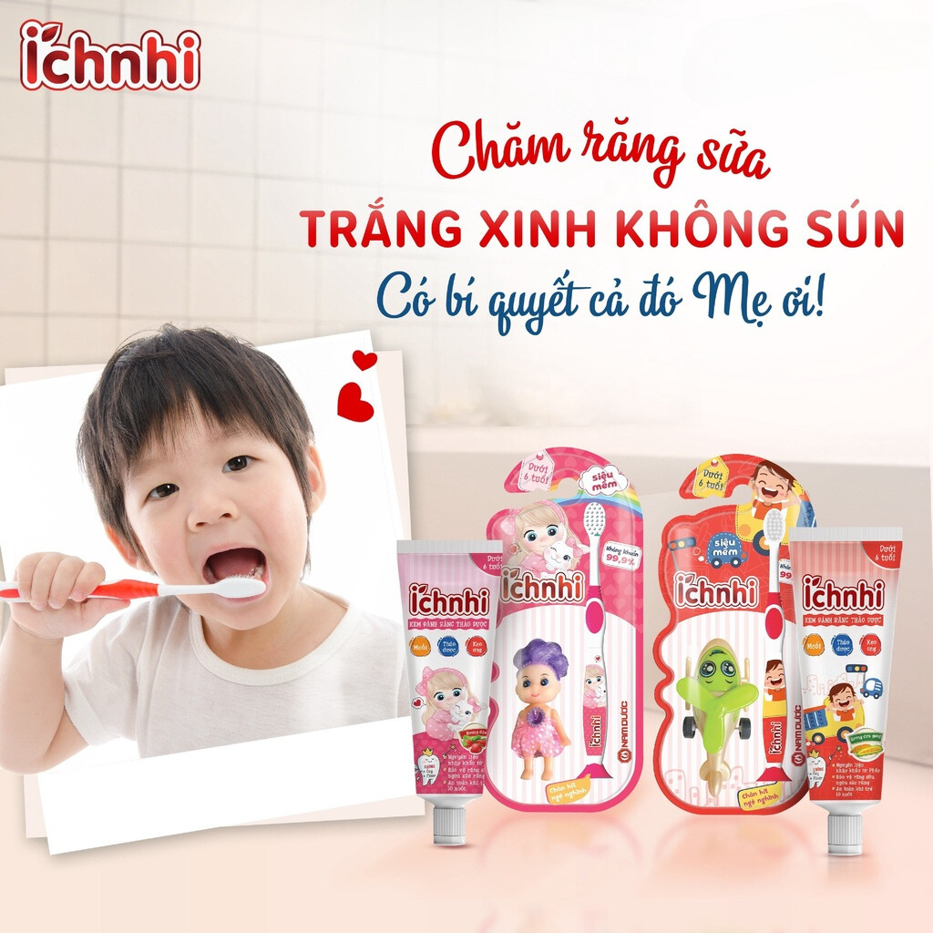 Bàn chải đánh răng cao cấp Ích Nhi cho trẻ em lông siêu mềm mịn, kháng khuẩn 99.9%