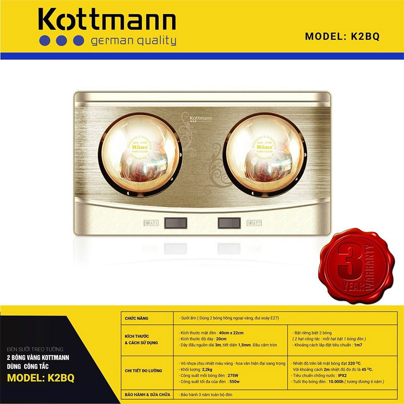 Đèn sưởi nhà tắm Kottmann K2B-Q Hàng chính hãng