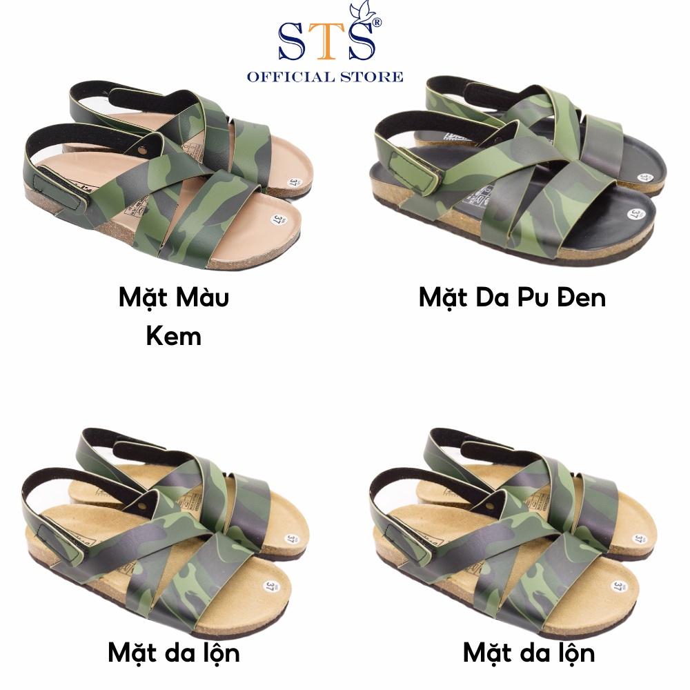 Sandal Đế Trấu Màu Camo Rằn Ri Da PU cao cấp xuất khẩu,quai chéo khóa dán thời trang BH 6 tháng mã CM21