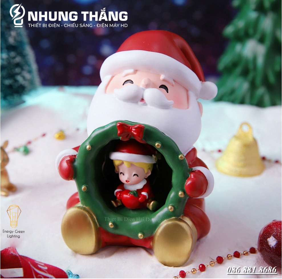 Quà Tặng Giáng Sinh - Đèn Ngủ Hình Ông Già Noel Ôm Cô Bé,Cậu Bé Siêu Dễ Thương 2109-3A - Trang Trí Giáng Sinh - Dùng Pin