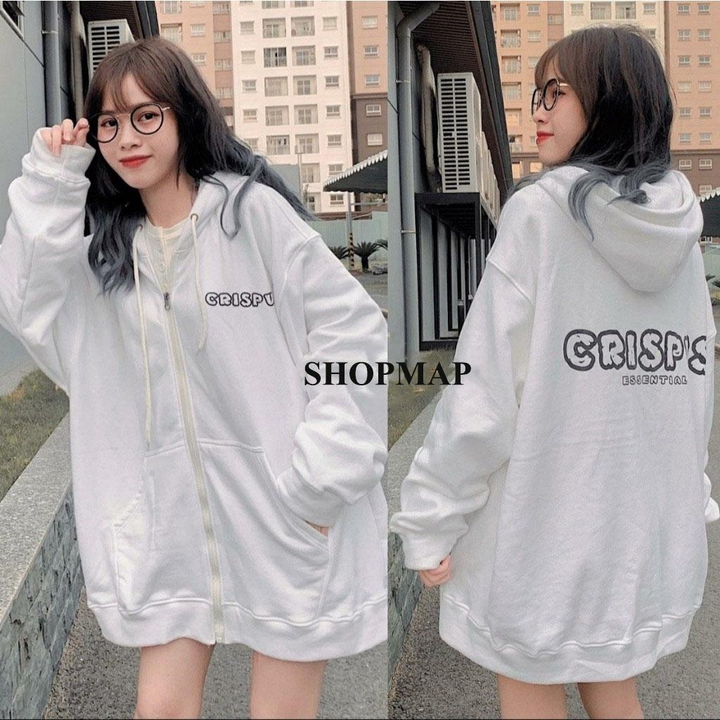 Áo KHOÁC Hoodie nữ in chữ CRIS.PUS Ulzzang Unisex có 2 màu đen trắng fomr rộng cực đẹp