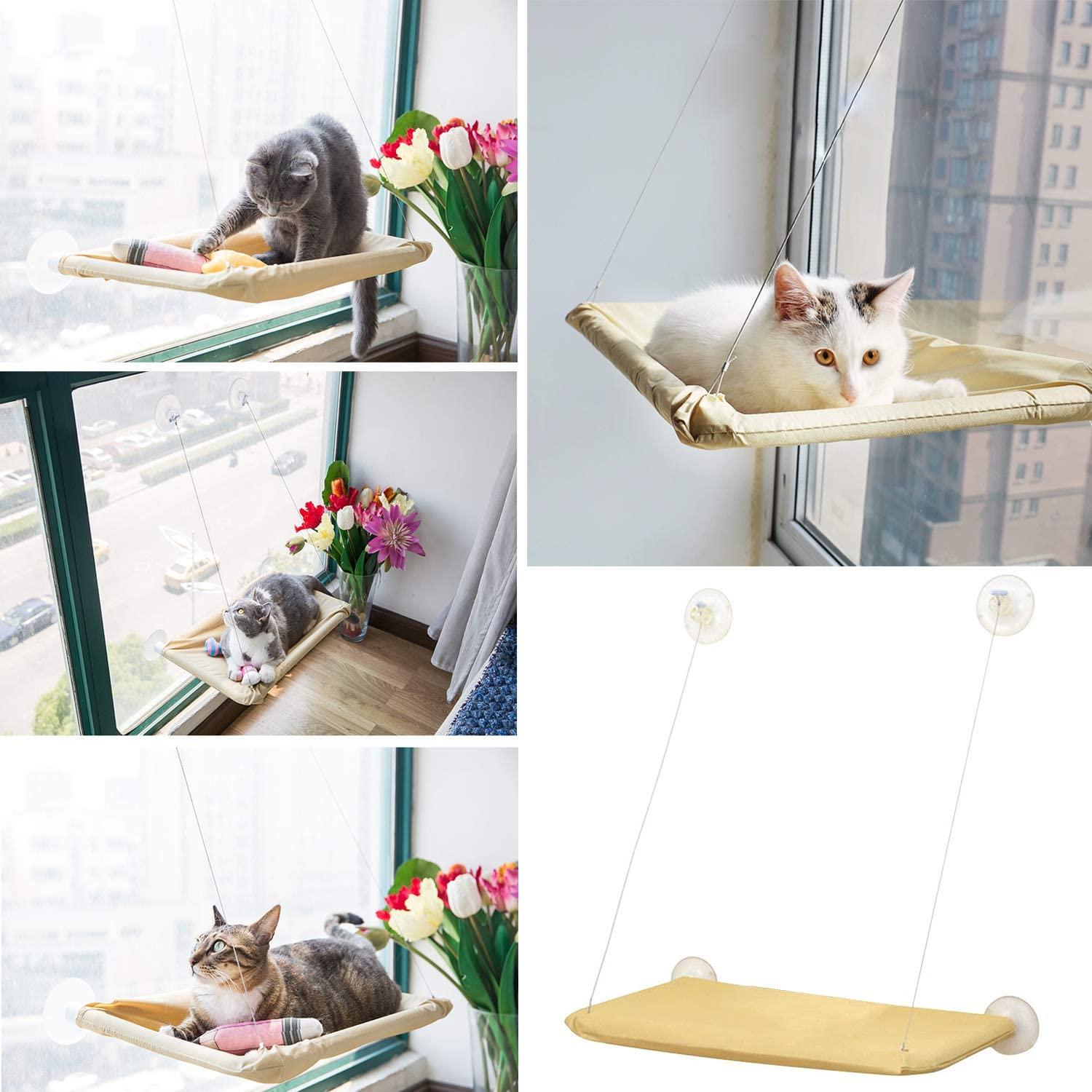 Võng cửa sổ mèo Giường võng cửa sổ mèo, khung kim loại, giường cửa sổ mèo, thảm mềm 55 * 35cm, giường treo cho mọi kích thước mèo lên đến 20kg