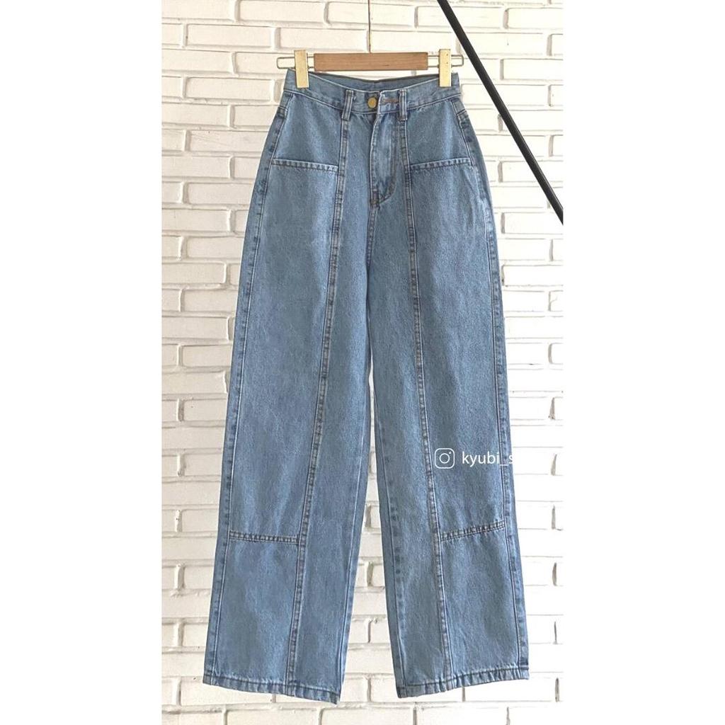 Quần jean ống đứng suông KYUBI form rộng phong cách ulzzang Hàn quốc (Có bigsize) - Baggy Jeans Cạp Lưng Cao ZEN92