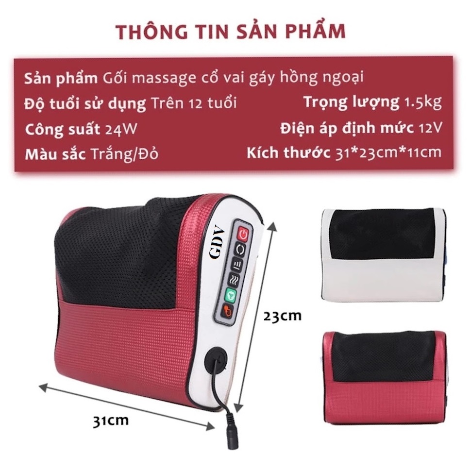 Gối Massage Cổ Vai Gáy 6 Chức Năng GDV - Màu Ngẫu Nhiên - Hàng Chính Hãng