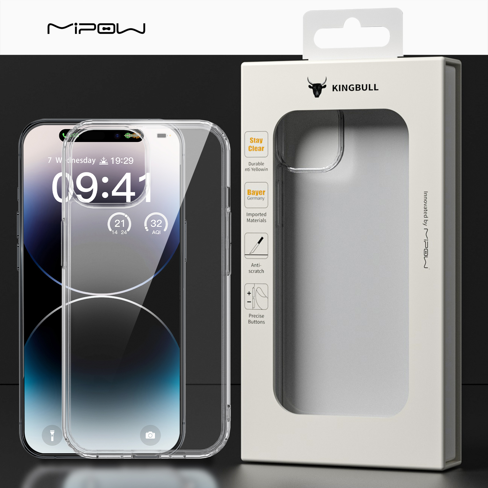 Ốp Lưng Trong Suốt Kính Cường Lực Chống Ố Vàng  Cho iPhone 15 / iPhone 15 Plus/ iPhone 15 Pro/ iPhone 15 ProMax MIPOW TEMPERED TRANSPARNET _ Hàng chính hãng
