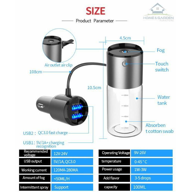 Máy khuếch tán tinh dầu ô tô Car Humidifier BC35B cao cấp - Home and Garden