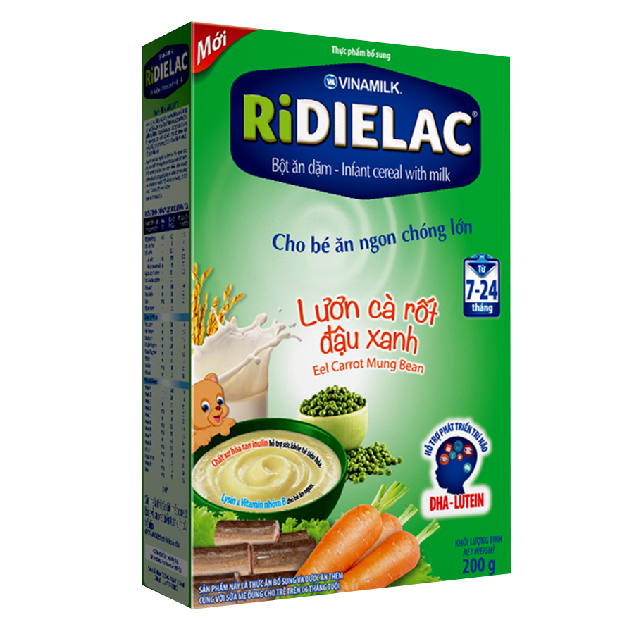 Bộ 2 Bột Ăn Dặm Vinamilk Ridielac Lươn Cà Rốt Đậu Xanh (200g/ Hộp)