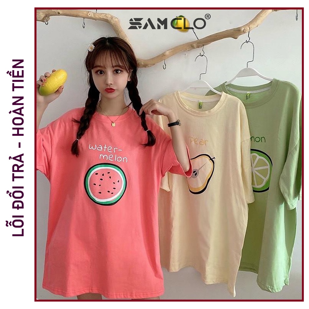 Áo phông tay lỡ freesize Unisex thun form rộng in hình trái cây