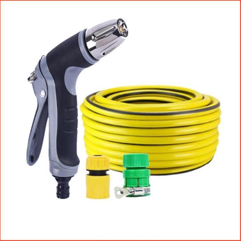 Bộ dây vòi xịt nước rửa xe, tưới cây tăng áp 3 lần cút nhựa nối nhựa vàng loại 20m 206817