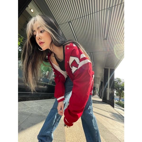 Áo Khóac Form Rộng Nỉ Jacket Varsity V19 - Màu Đỏ