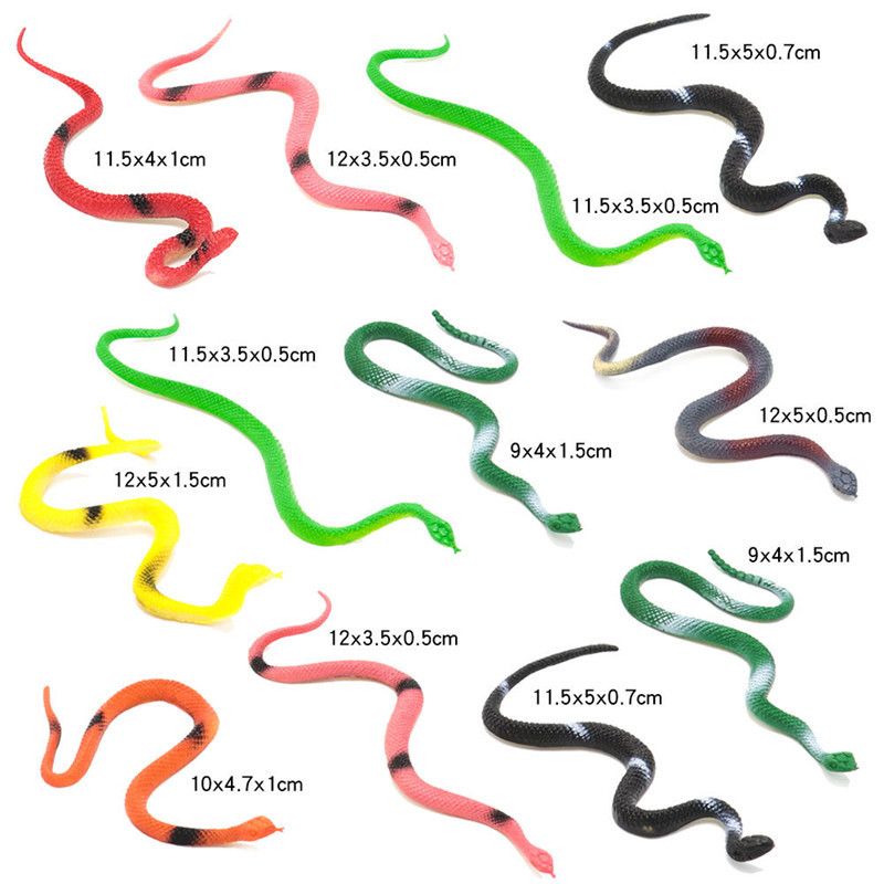 Đồ chơi mô hình 12 con Rắn Snake Wild Animal 14 cm nhựa dẻo nhiều màu sắc chọc ghẹo bé