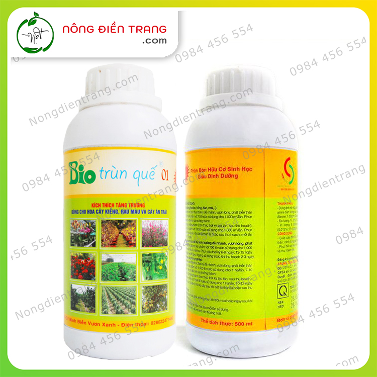 Phân Bón Hữu Cơ Sinh Học BIO TRÙN QUẾ 01 - Dịch Chiết Thủy Phân Trùn Quế BIO 01 - Chai 500ml - Kích thích sinh trưởng, phục hồi cây suy yếu VTNN Nông Điền Trang