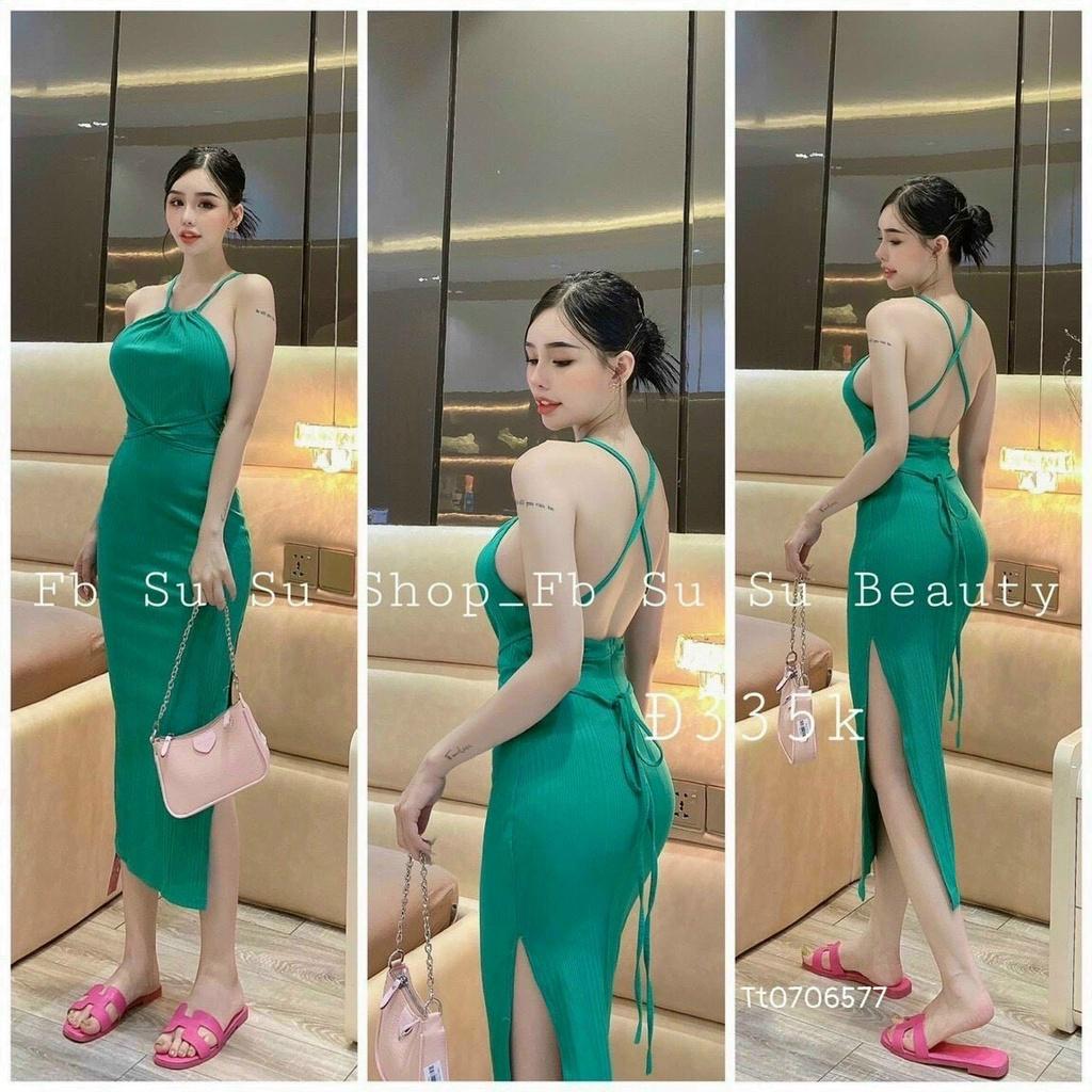 Đầm váy nữ body cổ yếm xẻ tà cao khoe dáng cực quyến rũ, sang chảnh dành cho các nàng đi chơi, dạo phố