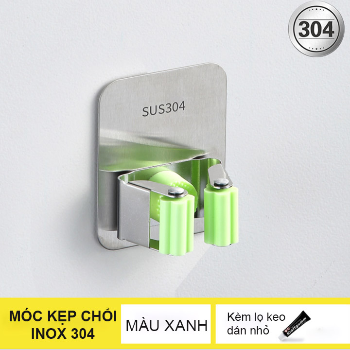 Móc treo kẹp giữ chổi đa năng làm bằng inox 304, đơn bản lớn, dùng keo dán kèm theo