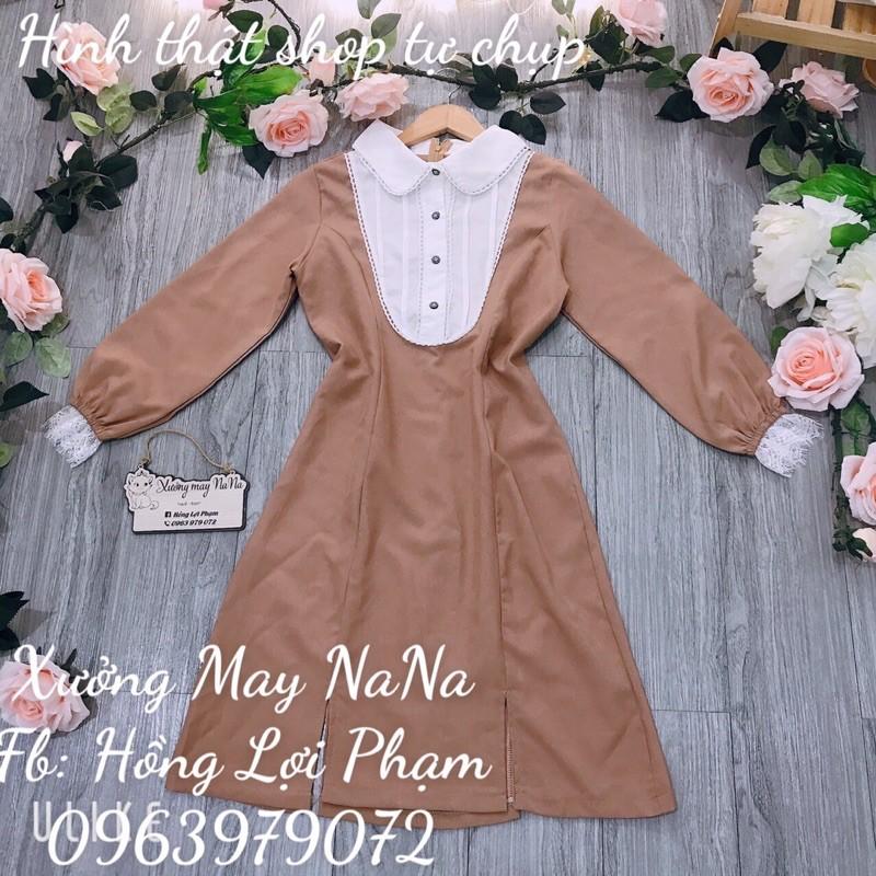 Đầm tay dài cổ viền ren dễ thương