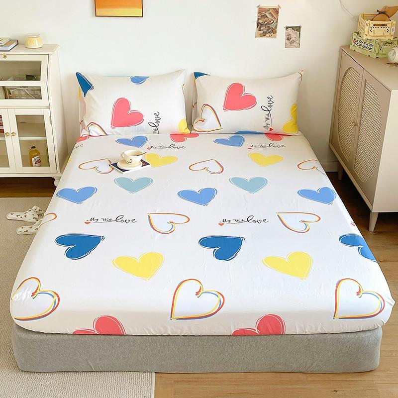 Bonenjoy 100% Bộ Chăn Ga Gối Cotton Trái Tim In Trang Bị Tấm Kích Thước Queen Lençol De Cama Casal Vua Kích Thước Dưới Tấm