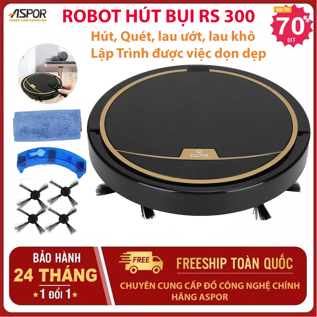 Robot Hút Bụi Lau Nhà RS300 Cảm Biến Chống Rơi, Remote Điều Khiển Từ Xa, Lực Hút 2800Pa Cực Khỏe ,Lượng Pin 2000mAh , Có Khay Đựng Nước Riêng