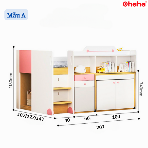 [Video thực tế - Miễn phí lắp đặt &amp; vận chuyển] Giường tầng trẻ em thông minh xếp gọn Ohaha có bàn học - GTXG010
