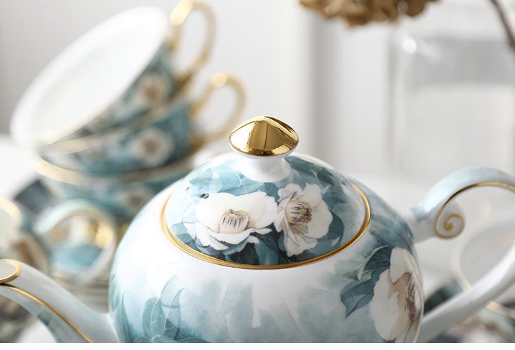 Bộ ấm và tách pha trà men sứ xương cao cấp họa tiết Chim xanh ngọc sang trọng đẳng cấp phong cách Châu Âu