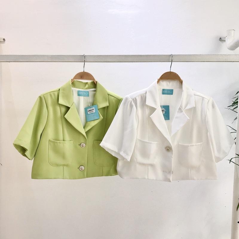 Áo sơ mi Wonderhouse cổ Vest tay ngắn croptop vải 2 lớp đi làm, dạo phố sang chảnh, nữ tính - Lita shirt