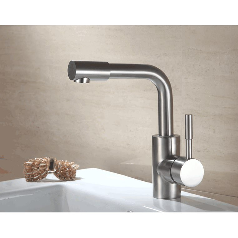 Vòi Lavabo nóng lạnh cần uốn vuông đầu xoay 360 SUS304 + 2 dây cấp