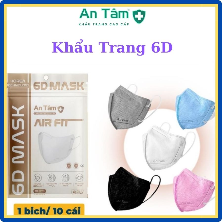 [100 Cái 6D ] Thùng/Combo Khẩu Trang Y Tế Kháng Khuẩn 6D An Tâm - 10 Túi/100 Cái