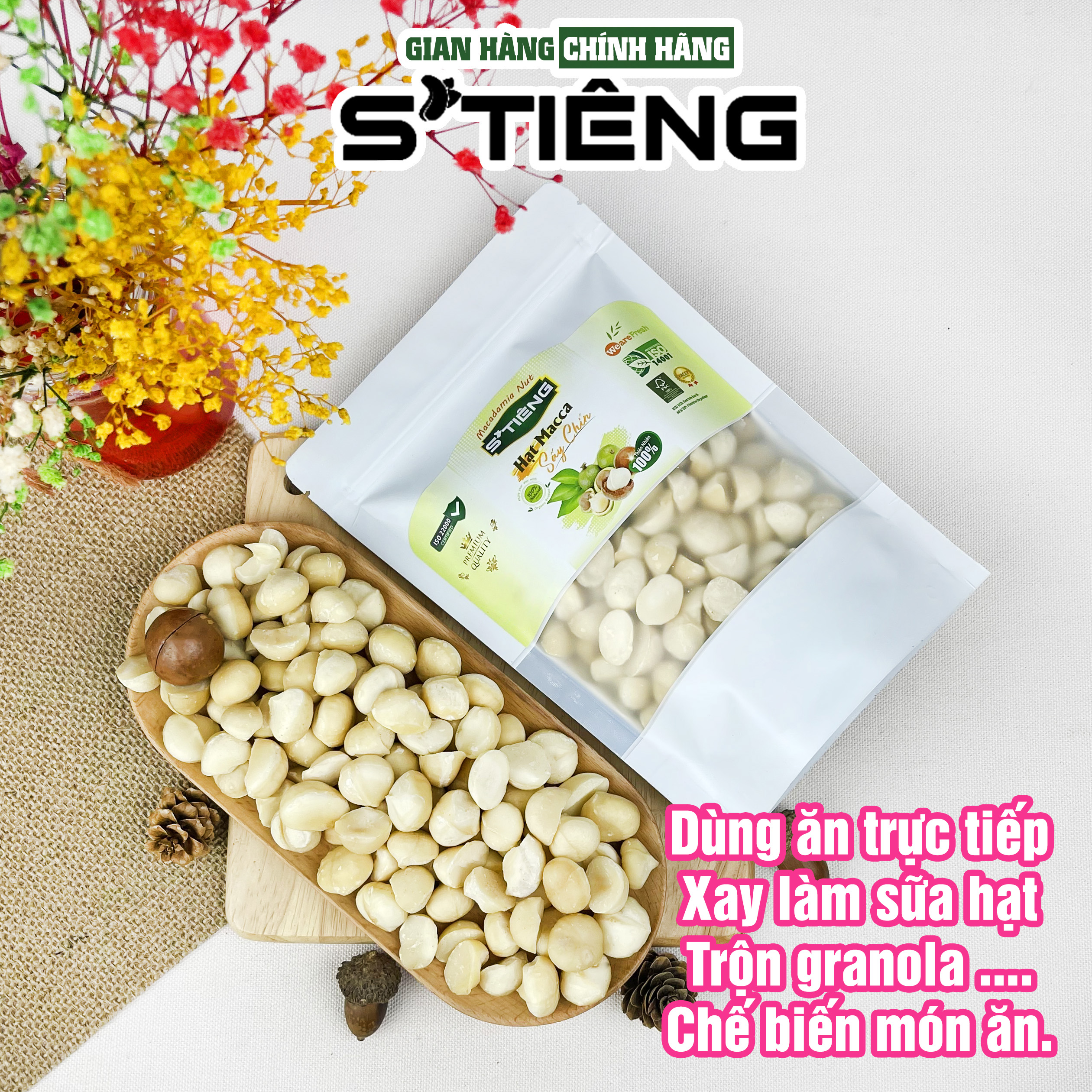 250Gr Nhân Hạt Macca Làm Sữa, Granola Sạch Vỏ S'TIÊNG Loại Vỡ Đôi